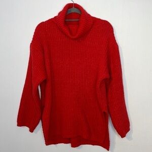 URBAN Outfitters Tomato Red Ribbed Slit Cowlneck Sweater